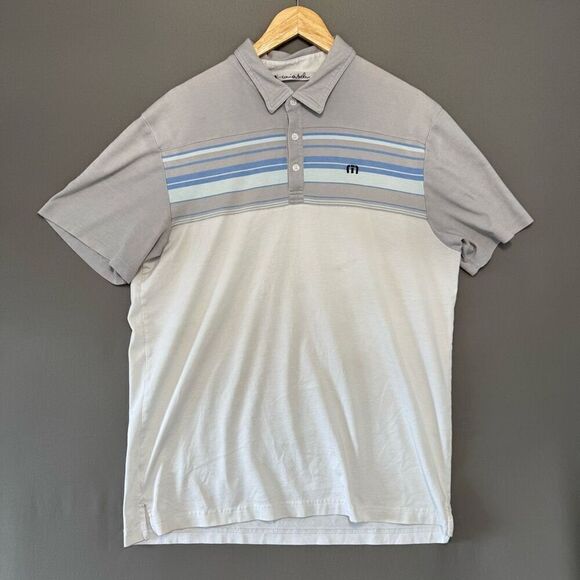 Travis Mathew White Striped Polo Shirt Small Logo Golf Polo Mens Size XLarge - Picture 1 of 16